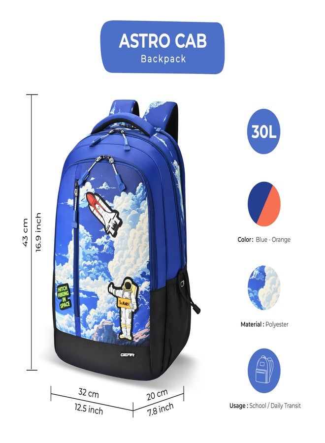 Gear Astro Cab 4 Compartment Backpack 17"/30L Medium Water Resistant School Bag/Casual Backpack/Daypack/Kids Bag for Boys/Girls (Blue-Black) - Image 2